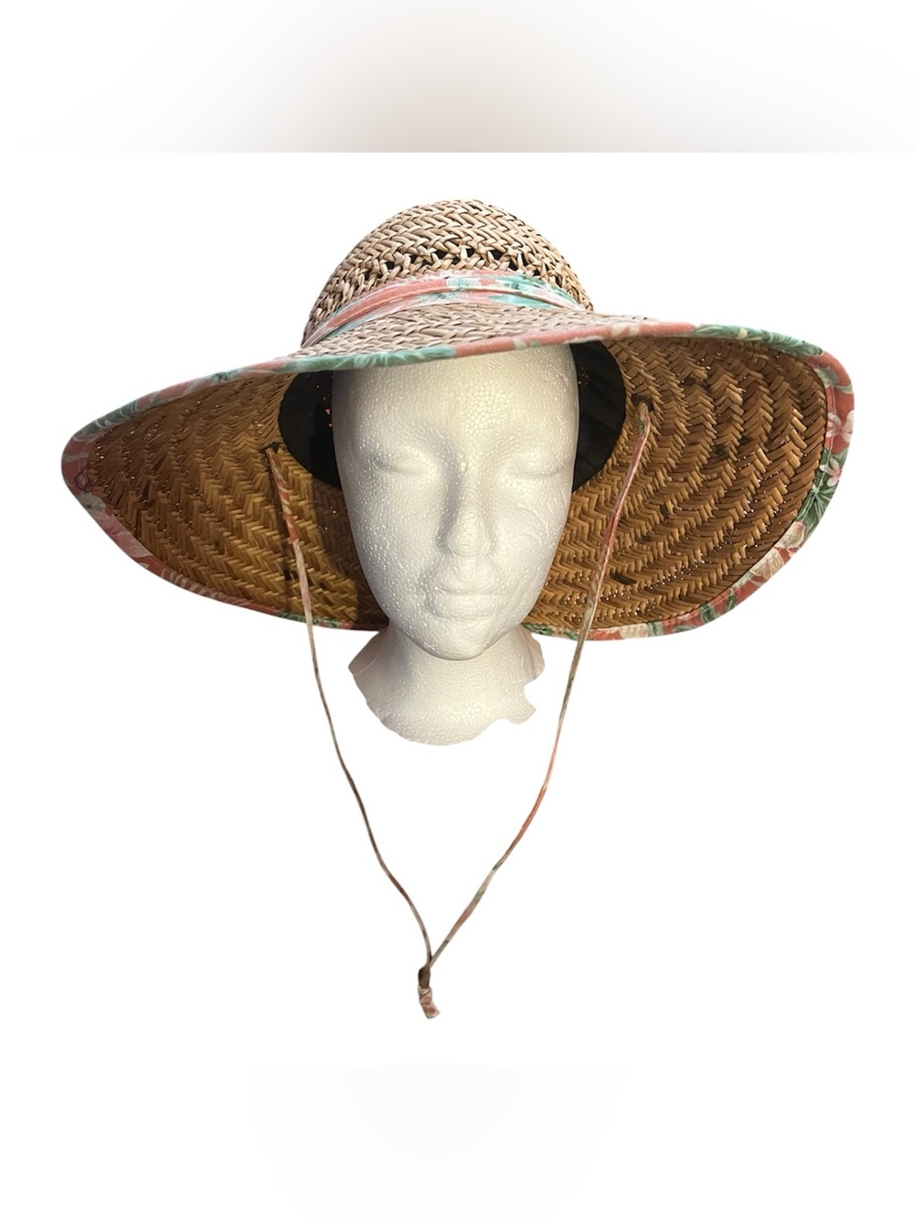 Ole’ Headwear Brand Woven Straw Sun Hat with Pink & Mint Trim and Chin Cord